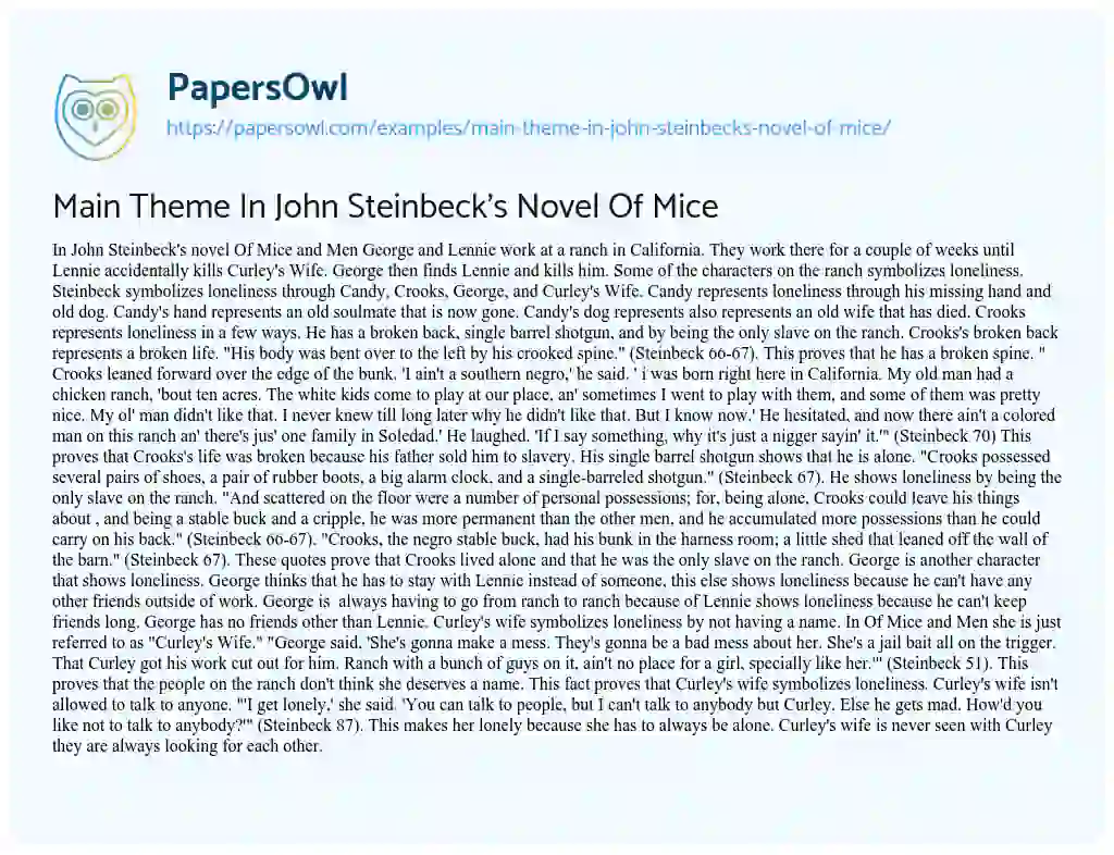 Main Theme in John Steinbeck’s Novel of Mice essay