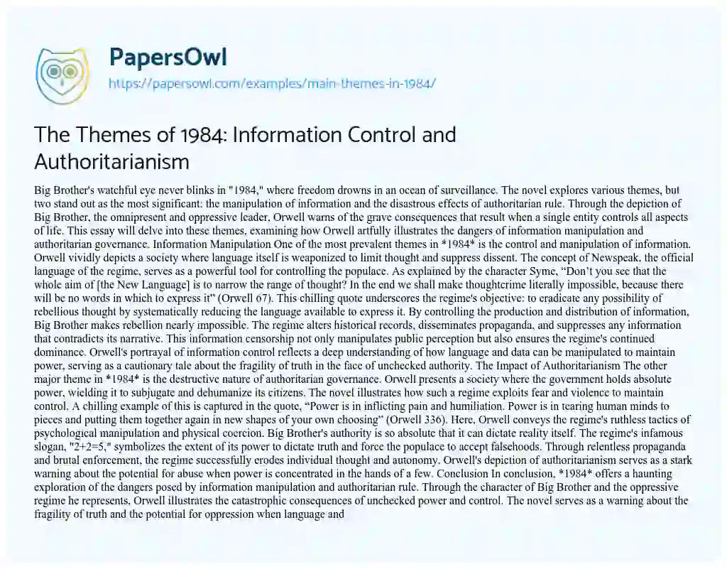 Essay on Main Themes in 1984