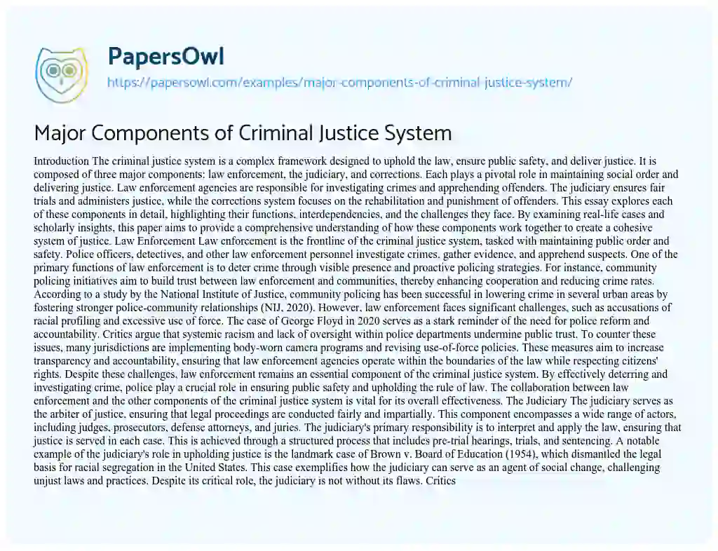 Essay on Major Components of Criminal Justice System