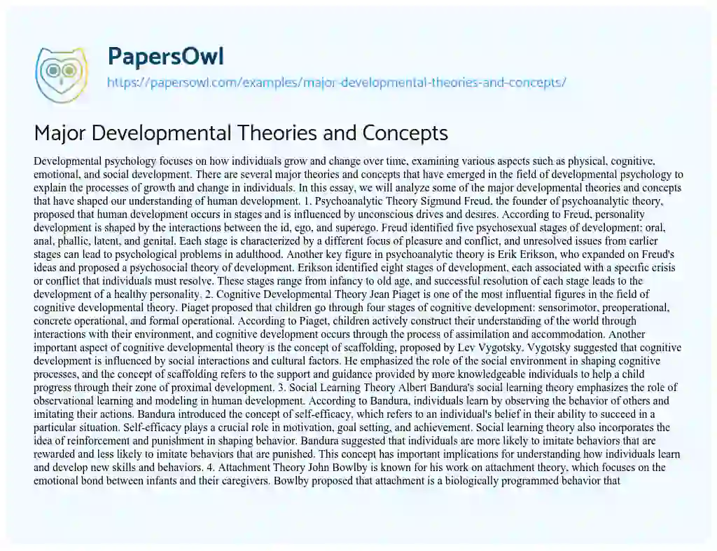 Essay on Major Developmental Theories and Concepts