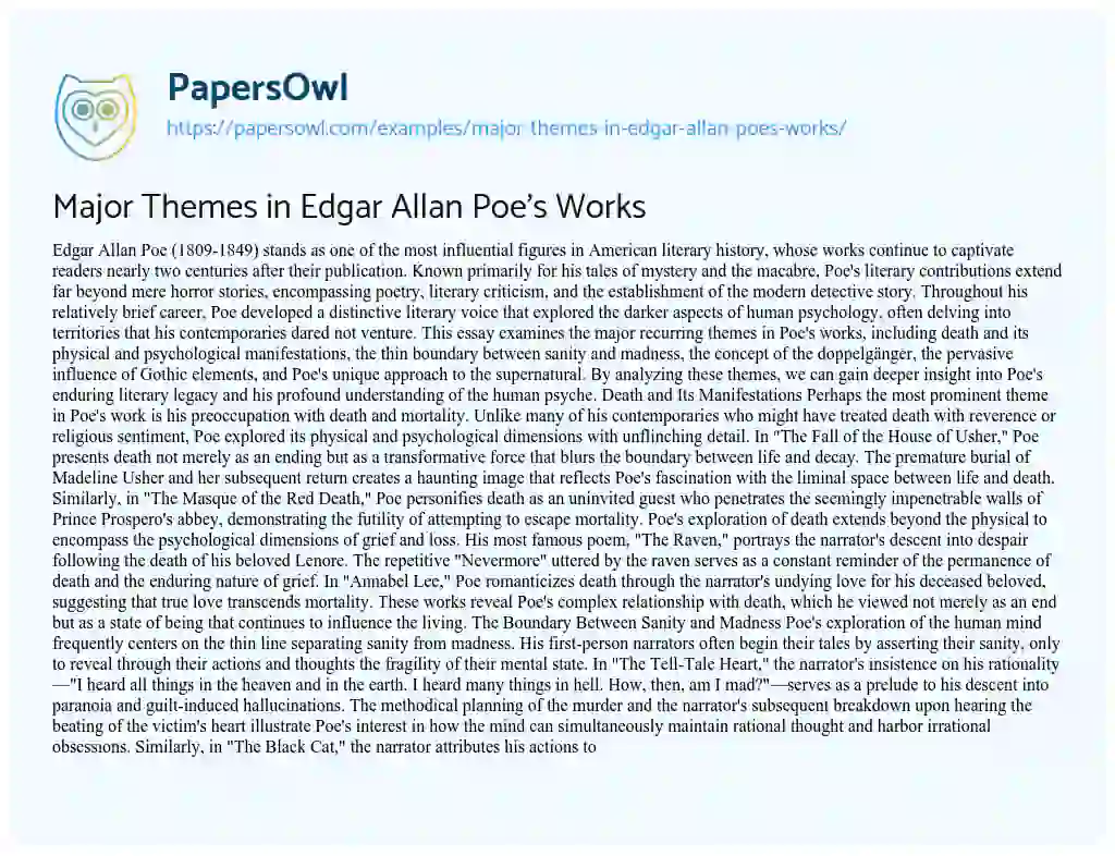 Essay on Major Themes in Edgar Allan Poe’s Works
