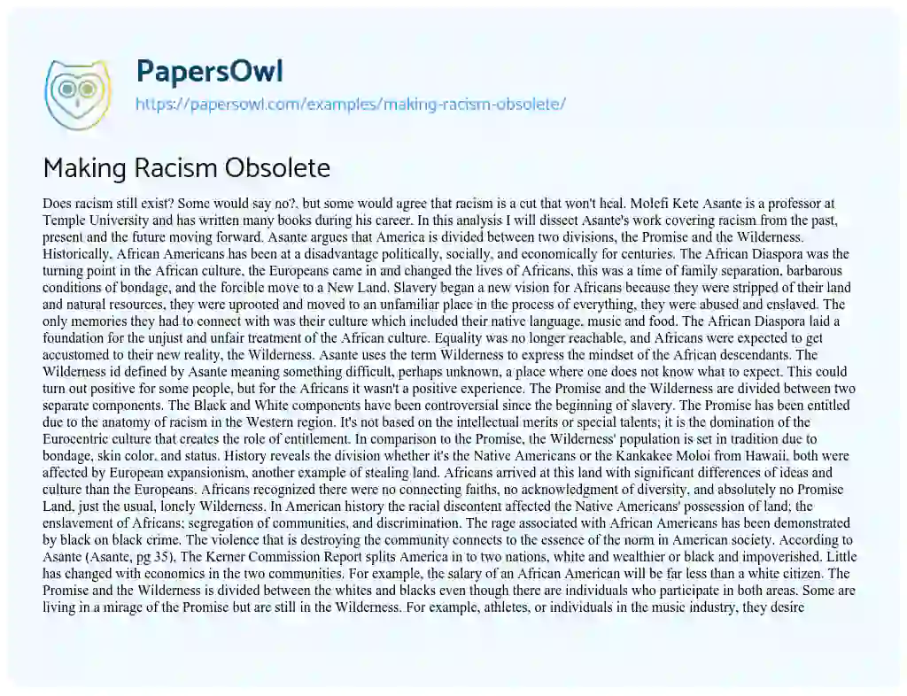 Essay on Making Racism Obsolete
