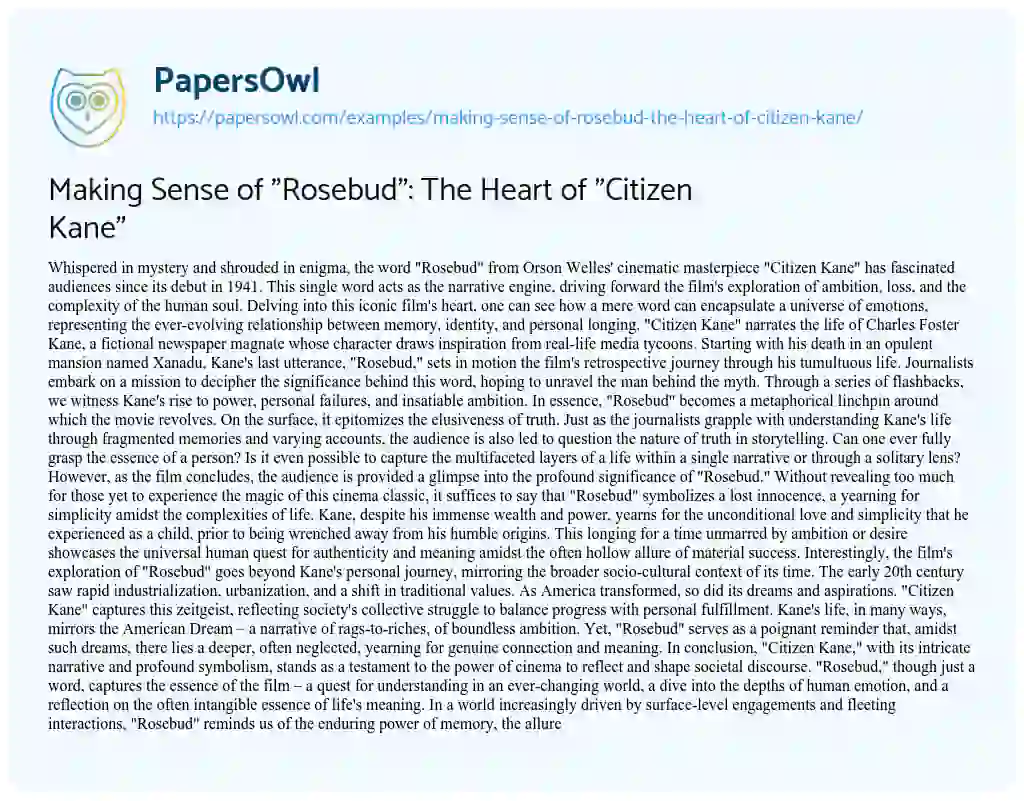 Essay on Making Sense of “Rosebud”: the Heart of “Citizen Kane”