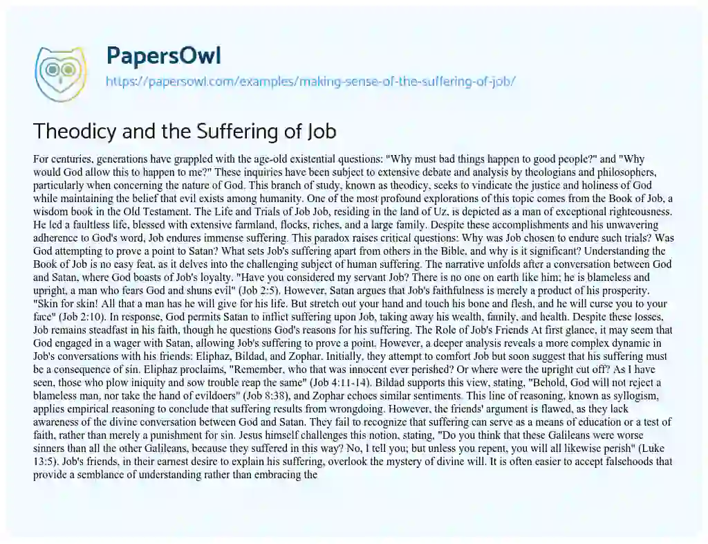 Essay on Making Sense of the Suffering of Job