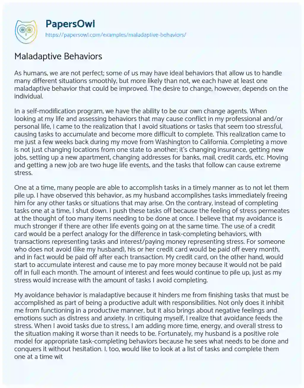 Essay on Maladaptive Behaviors