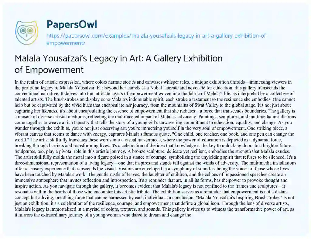 Essay on Malala Yousafzai’s Legacy in Art: a Gallery Exhibition of Empowerment