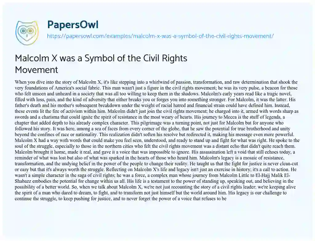 Essay on Malcolm X was a Symbol of the Civil Rights Movement