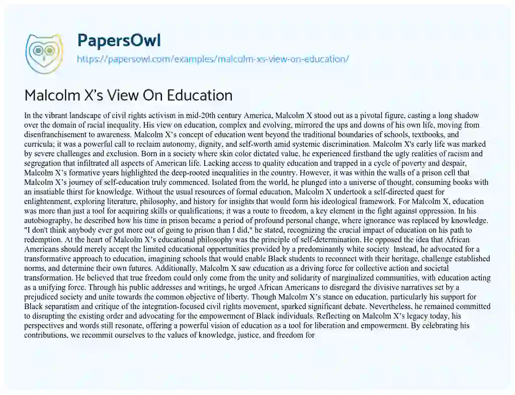 Essay on Malcolm X’s View on Education