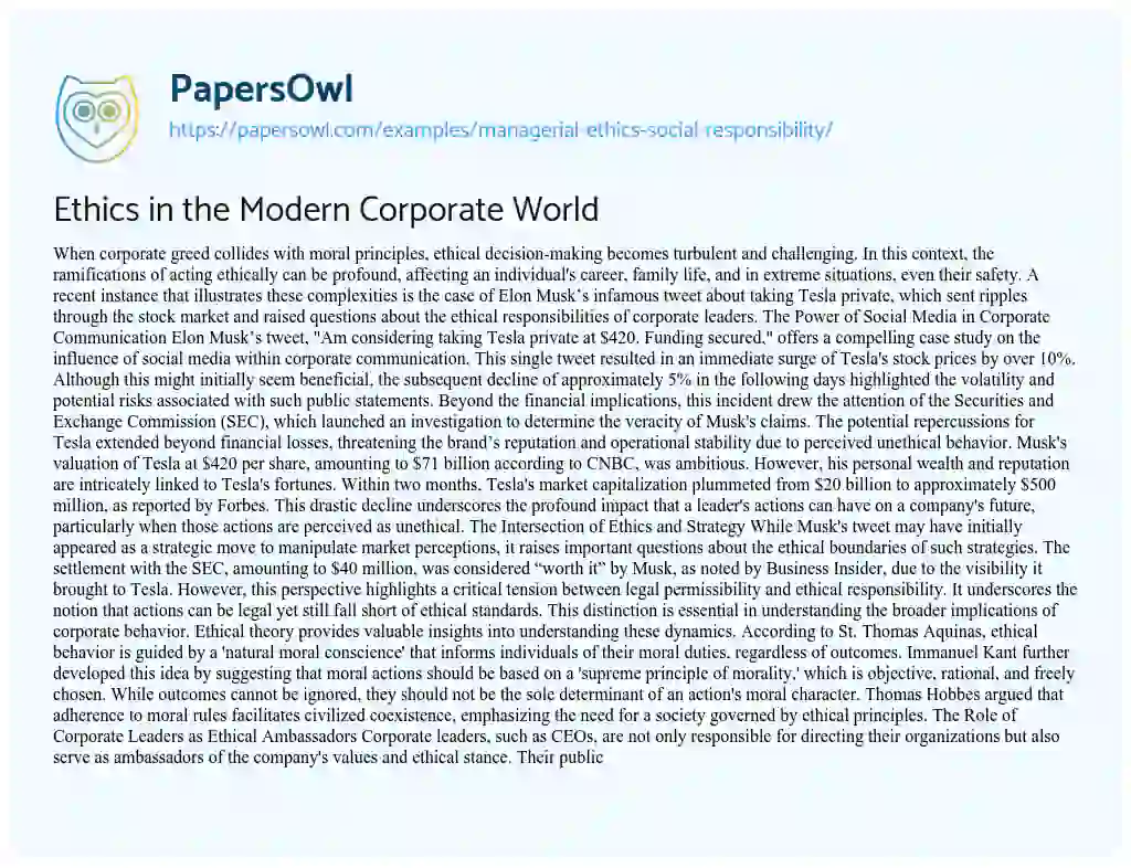 corporate social responsibility and business ethics essay