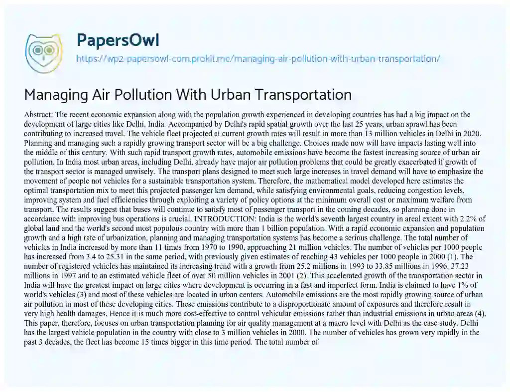 Managing Air Pollution with Urban Transportation essay