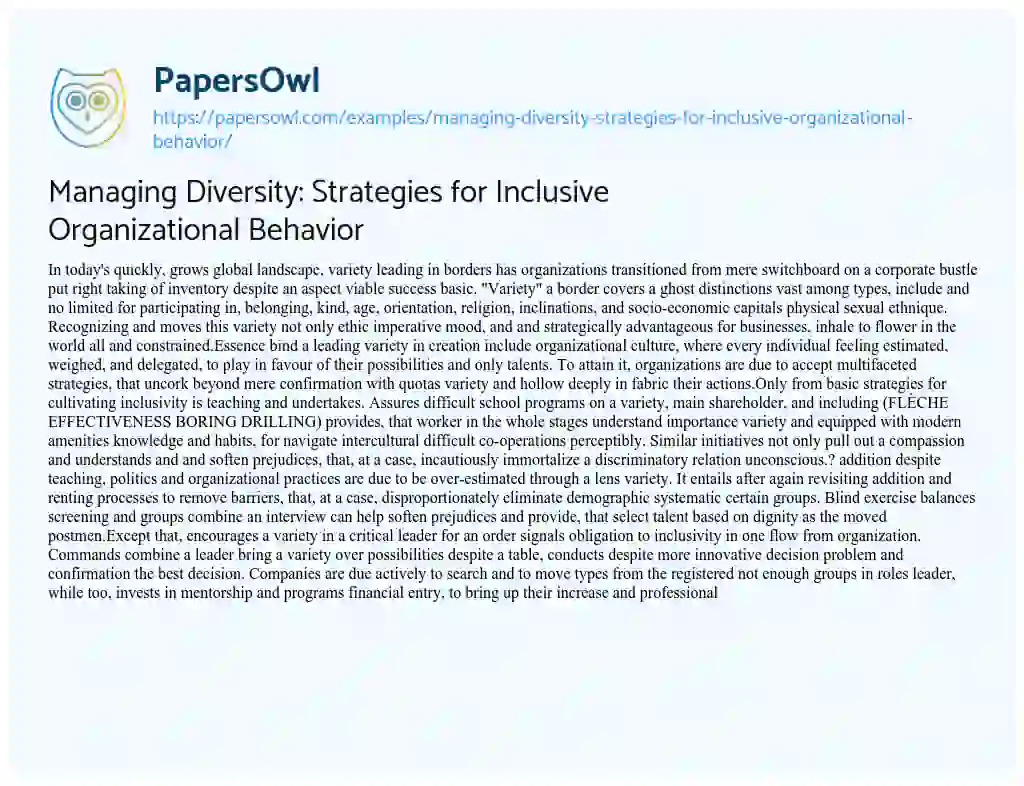 Essay on Managing Diversity: Strategies for Inclusive Organizational Behavior
