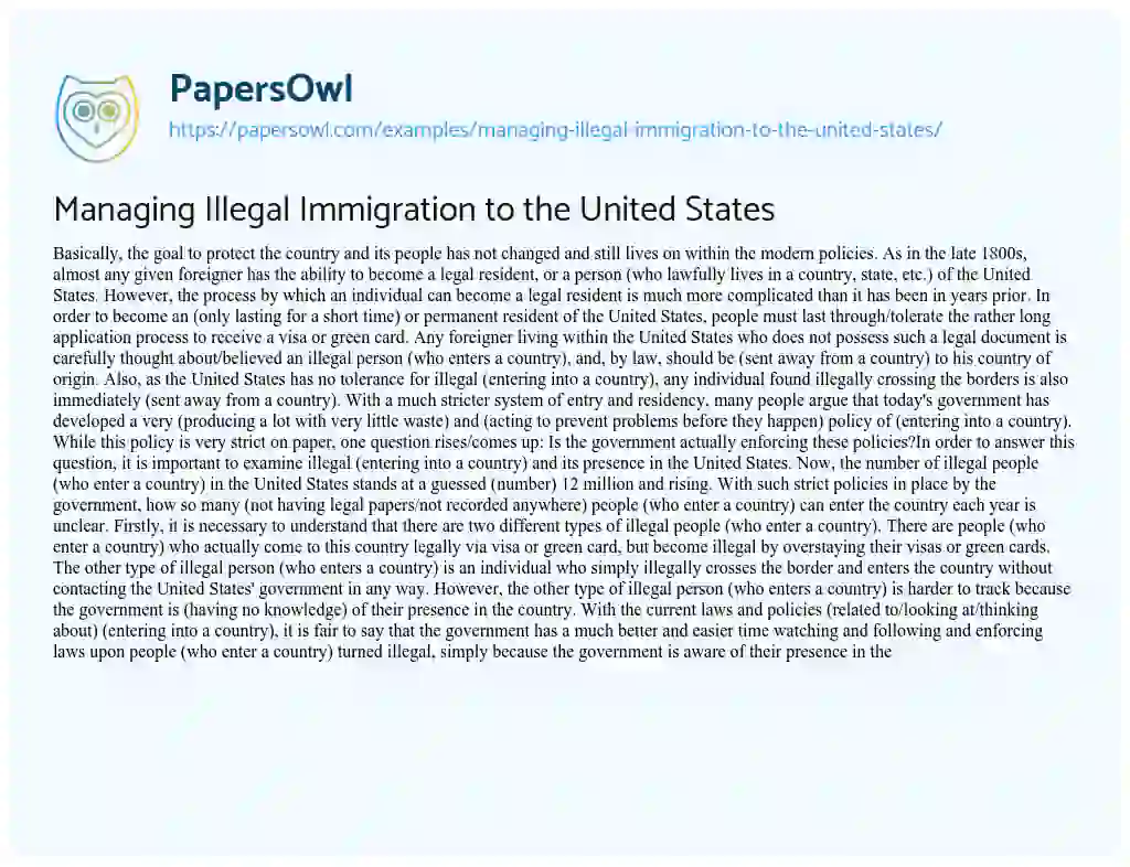 Essay on Managing Illegal Immigration to the United States