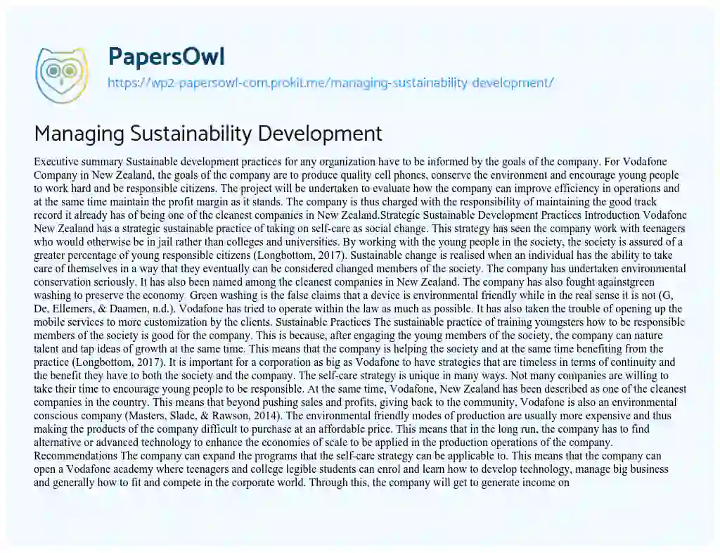 Essay on Managing Sustainability Development