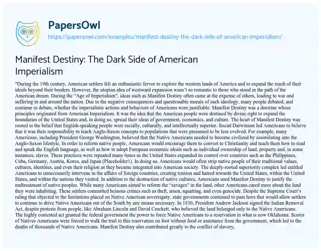 Essay on Manifest Destiny: the Dark Side of American Imperialism