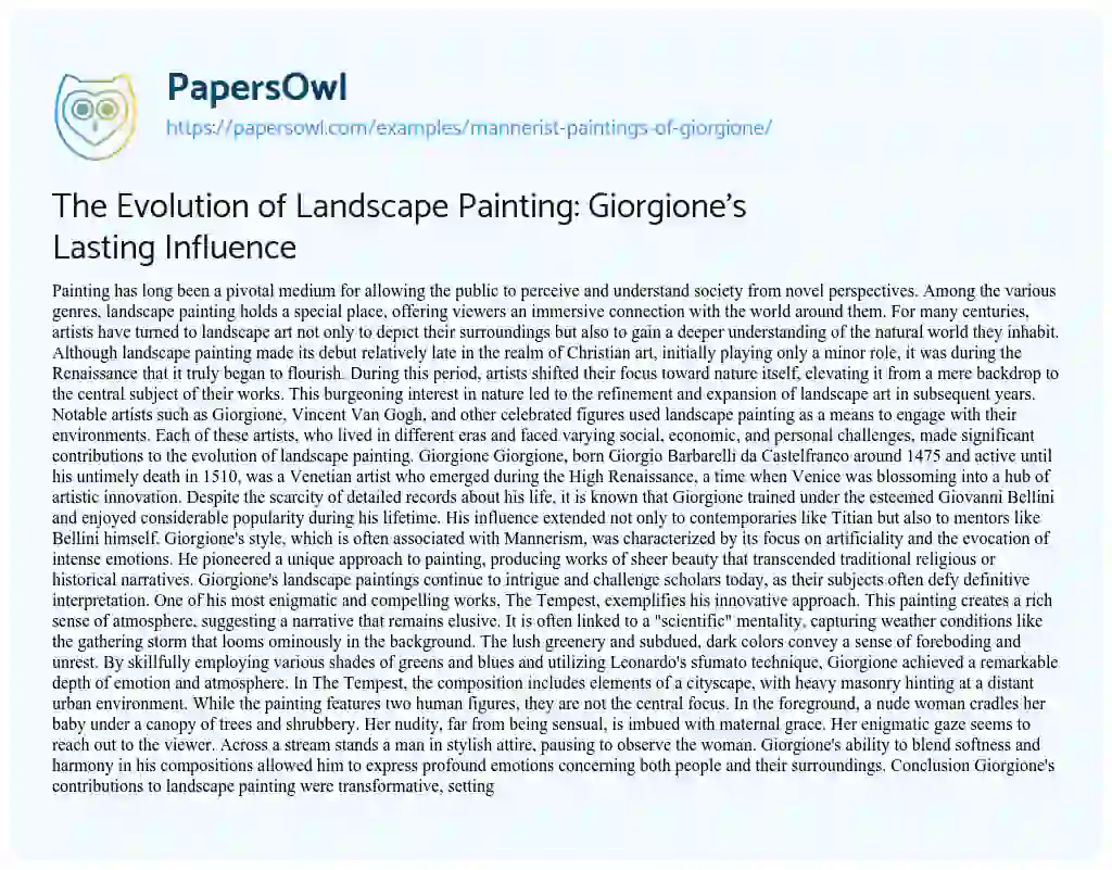 Essay on The Evolution of Landscape Painting: Giorgione’s Lasting Influence