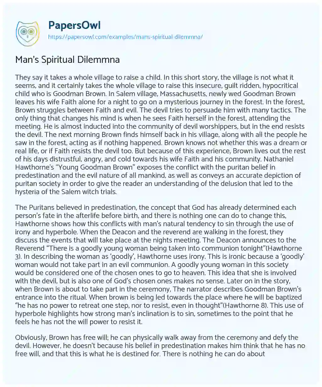 Essay on Man’s Spiritual Dilemmna