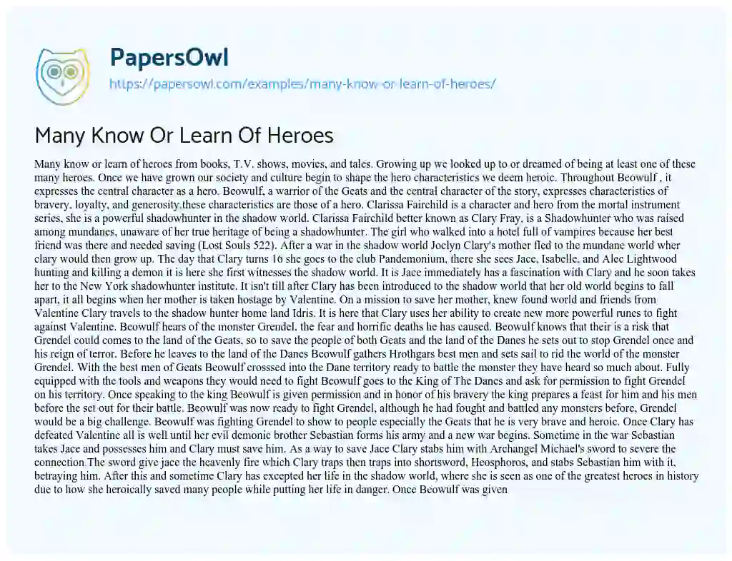 Essay on Many Know or Learn of Heroes