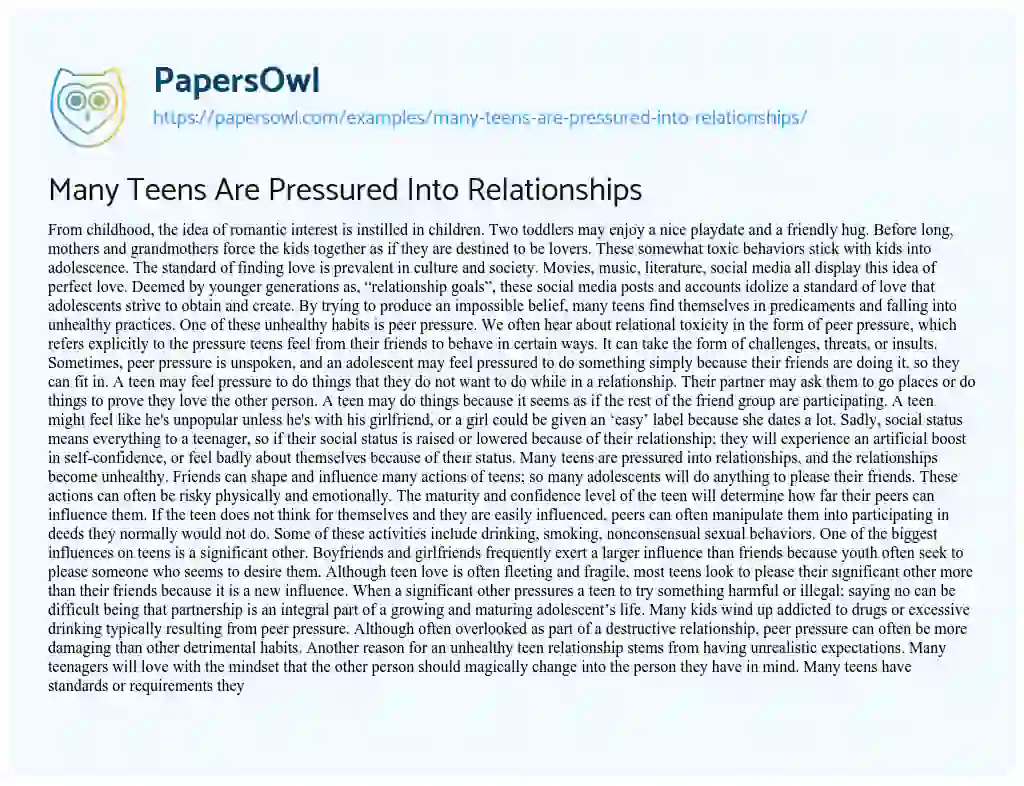 Essay on Many Teens are Pressured into Relationships