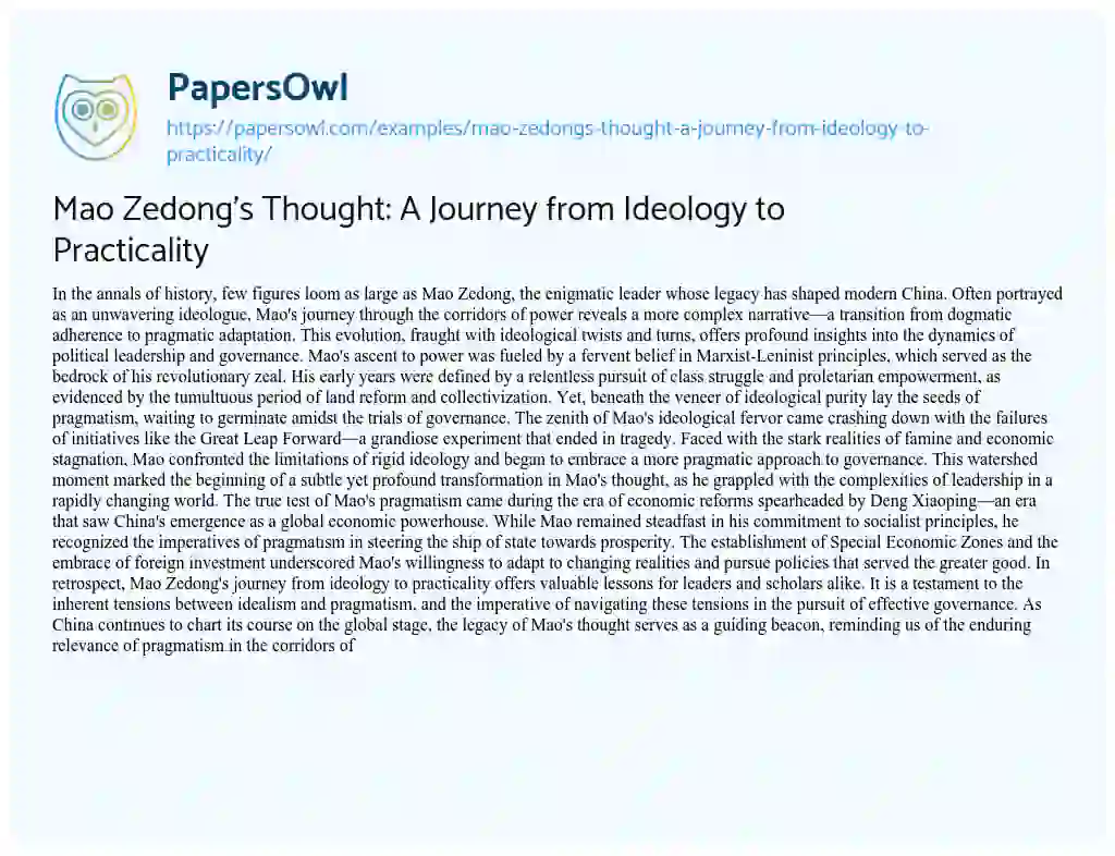 Essay on Mao Zedong’s Thought: a Journey from Ideology to Practicality