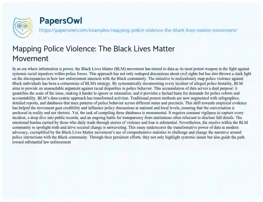 Essay on Mapping Police Violence: the Black Lives Matter Movement