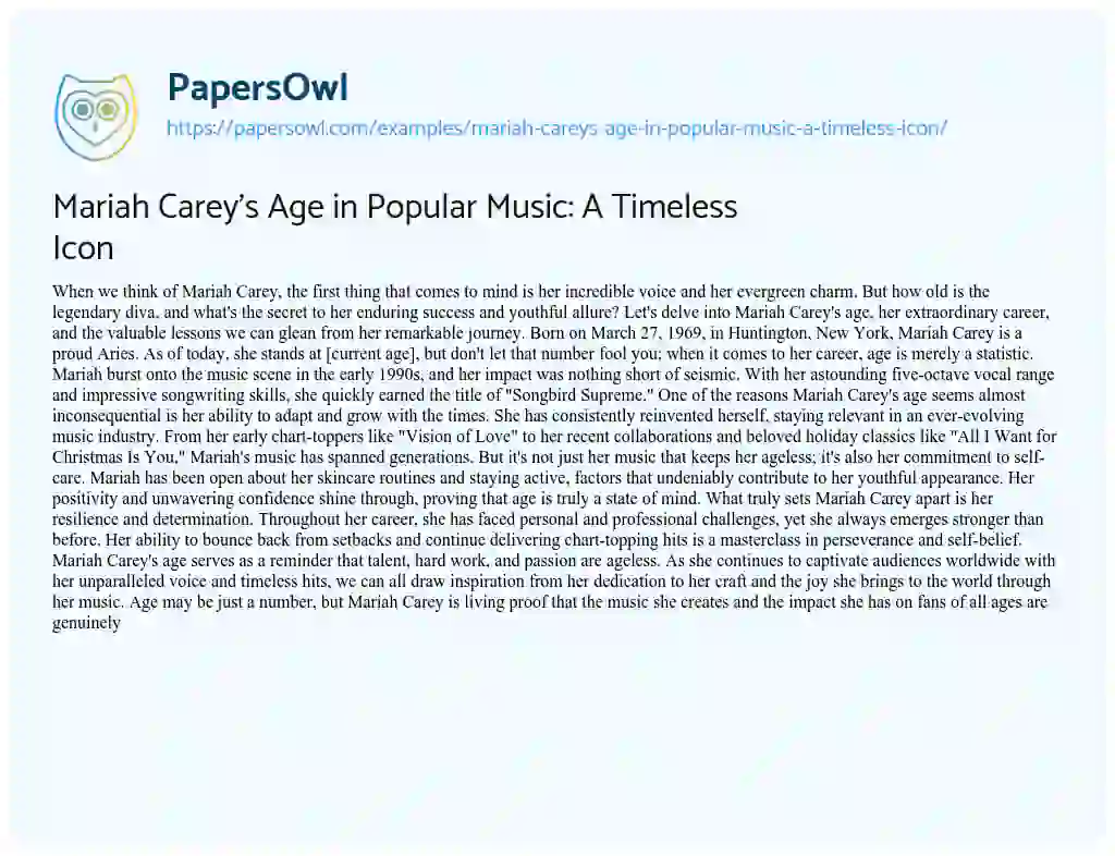 Essay on Mariah Carey’s Age in Popular Music: a Timeless Icon