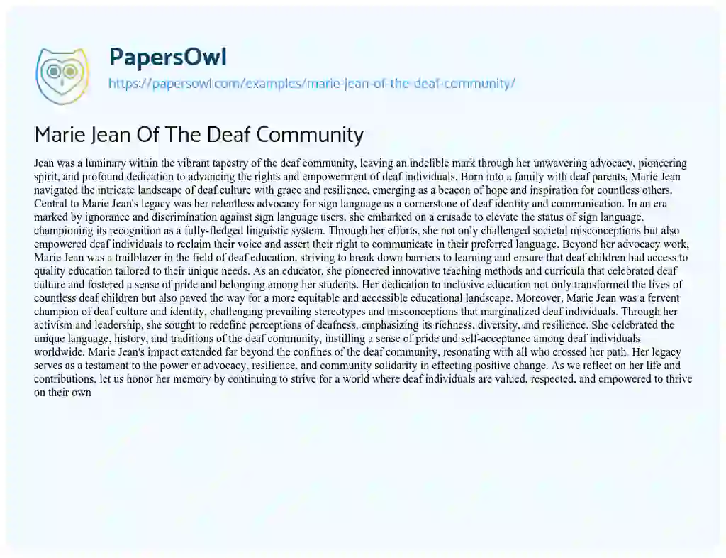 Essay on Marie Jean of the Deaf Community