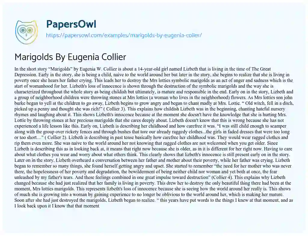 Essay on Marigolds by Eugenia Collier