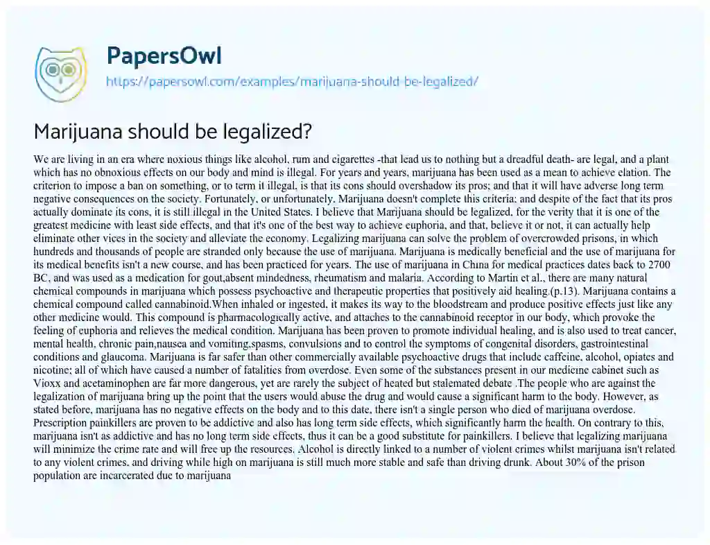 Essay on Marijuana should be Legalized?