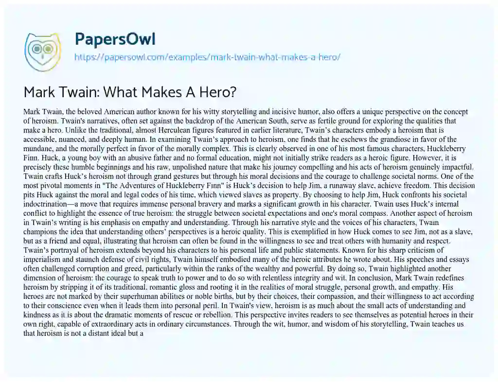Essay on Mark Twain: what Makes a Hero?