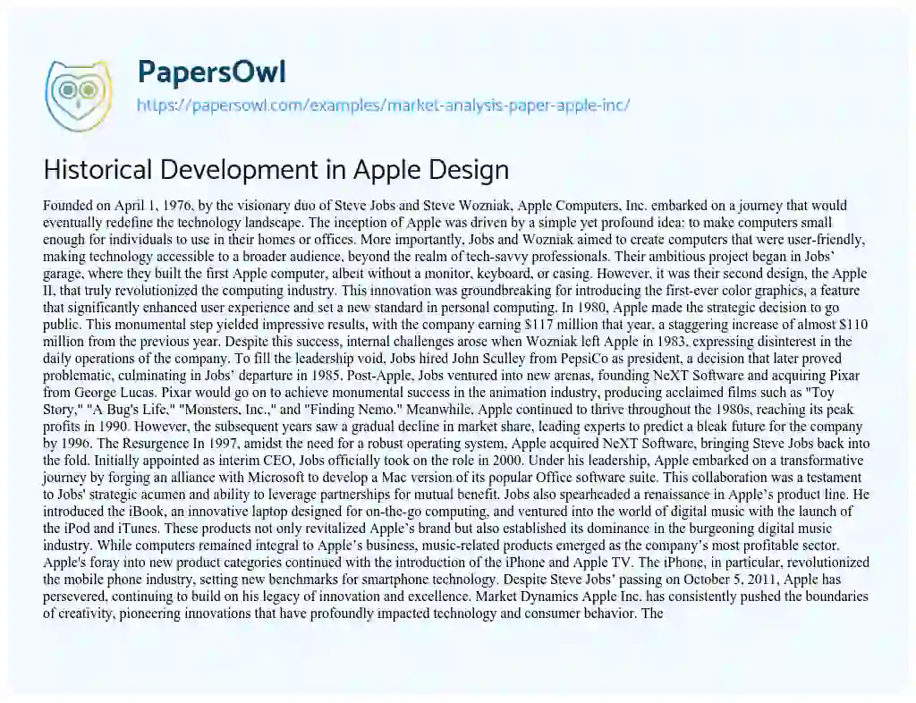 Essay on “Market Analysis Paper: Apple Inc.