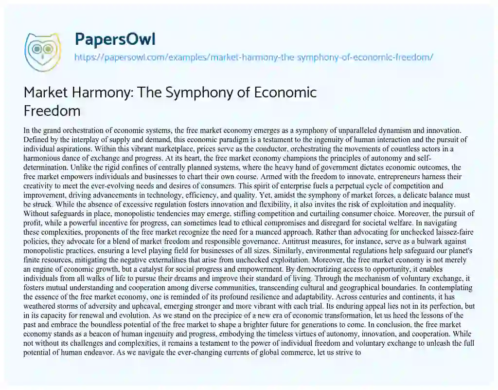 Essay on Market Harmony: the Symphony of Economic Freedom