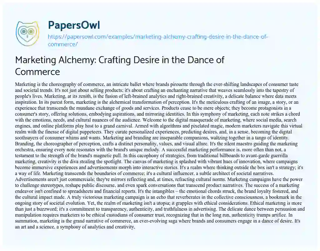 Essay on Marketing Alchemy: Crafting Desire in the Dance of Commerce