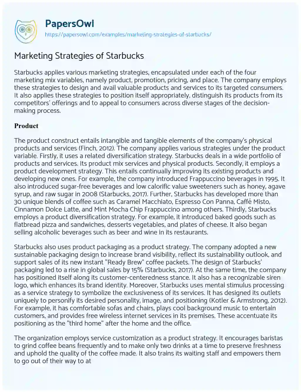 Essay on Marketing Strategies of Starbucks