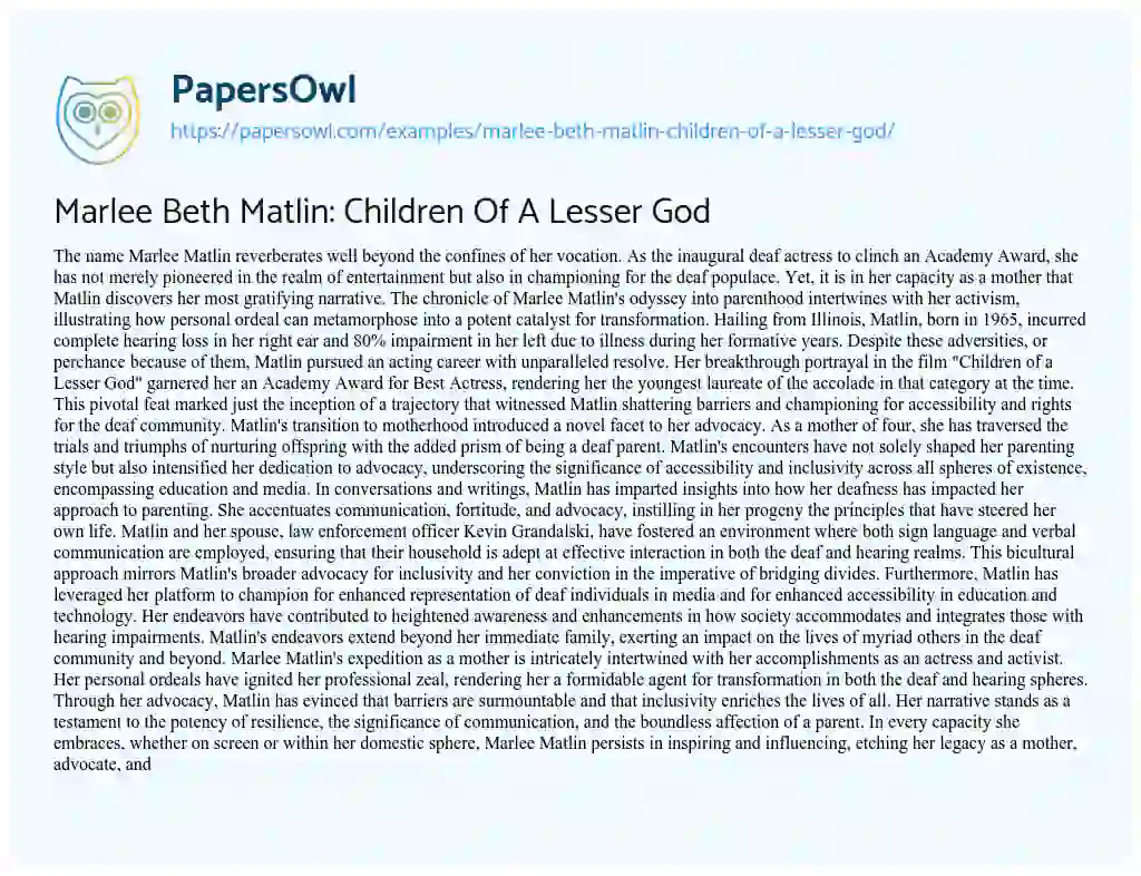 Essay on Marlee Beth Matlin: Children of a Lesser God