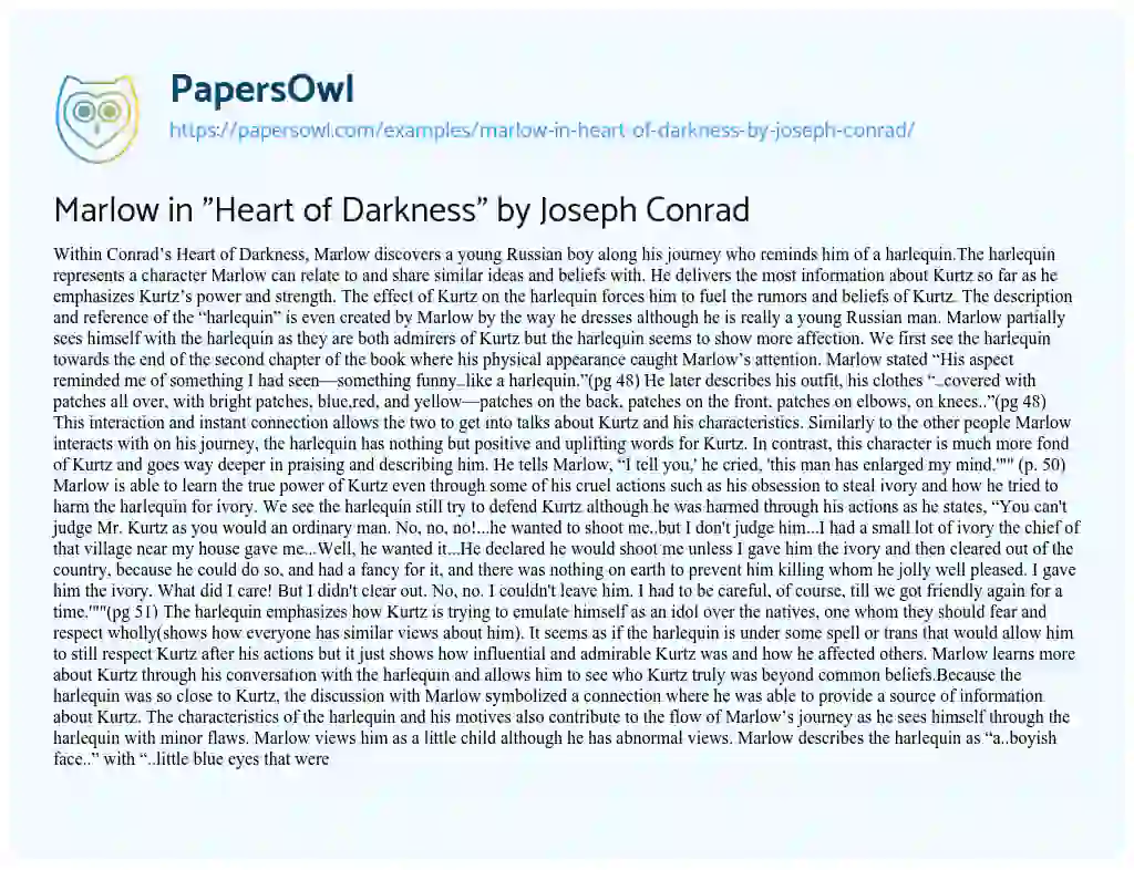 Essay on Marlow in “Heart of Darkness” by Joseph Conrad