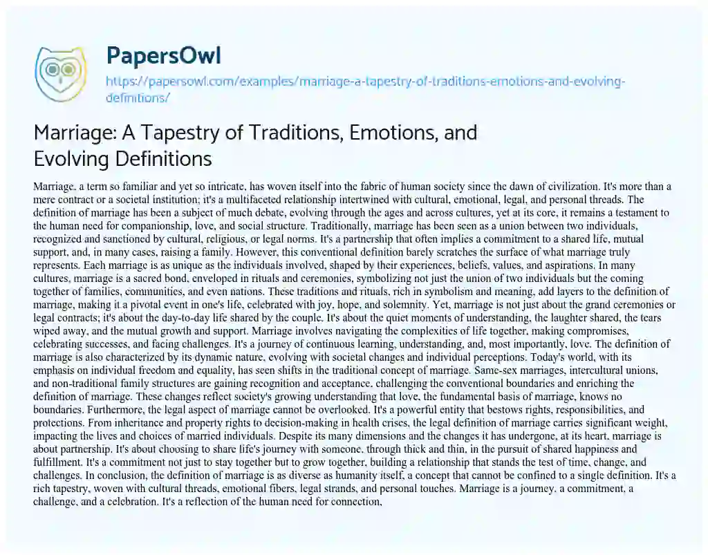 Essay on Marriage: a Tapestry of Traditions, Emotions, and Evolving Definitions
