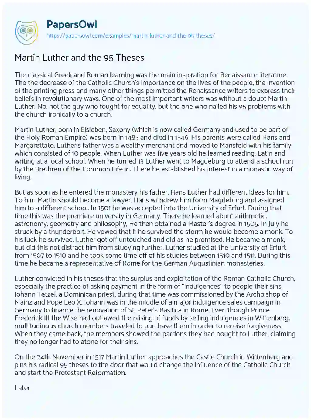 Essay on Martin Luther and the 95 Theses