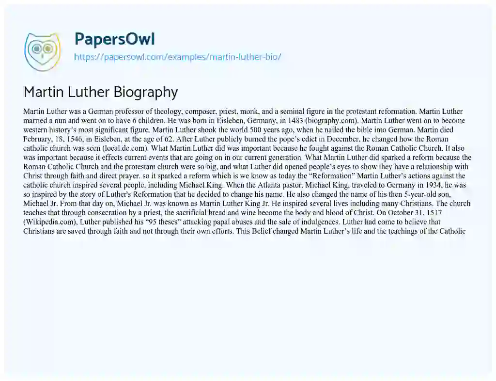 Essay on Martin Luther Biography