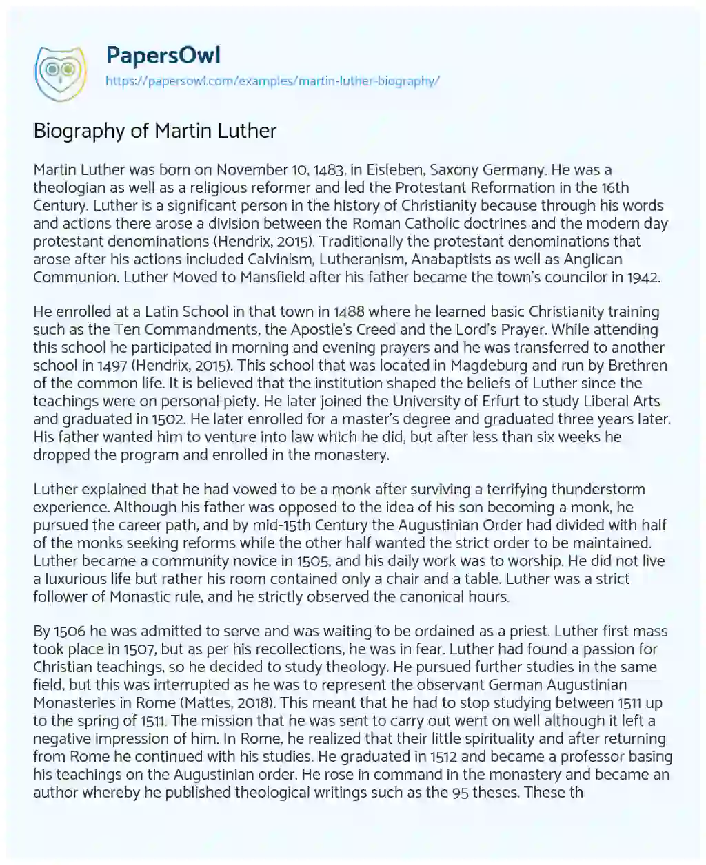 Essay on Biography of Martin Luther