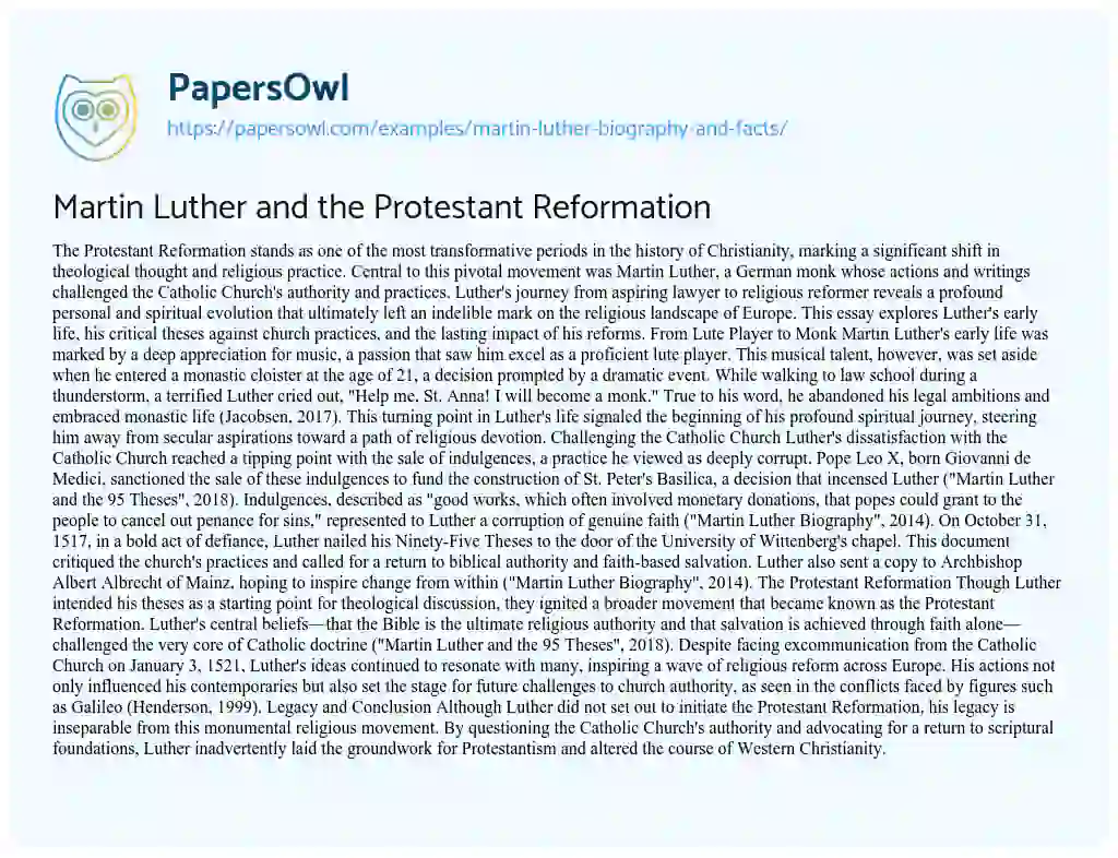 Essay on Martin Luther: Biography and Facts