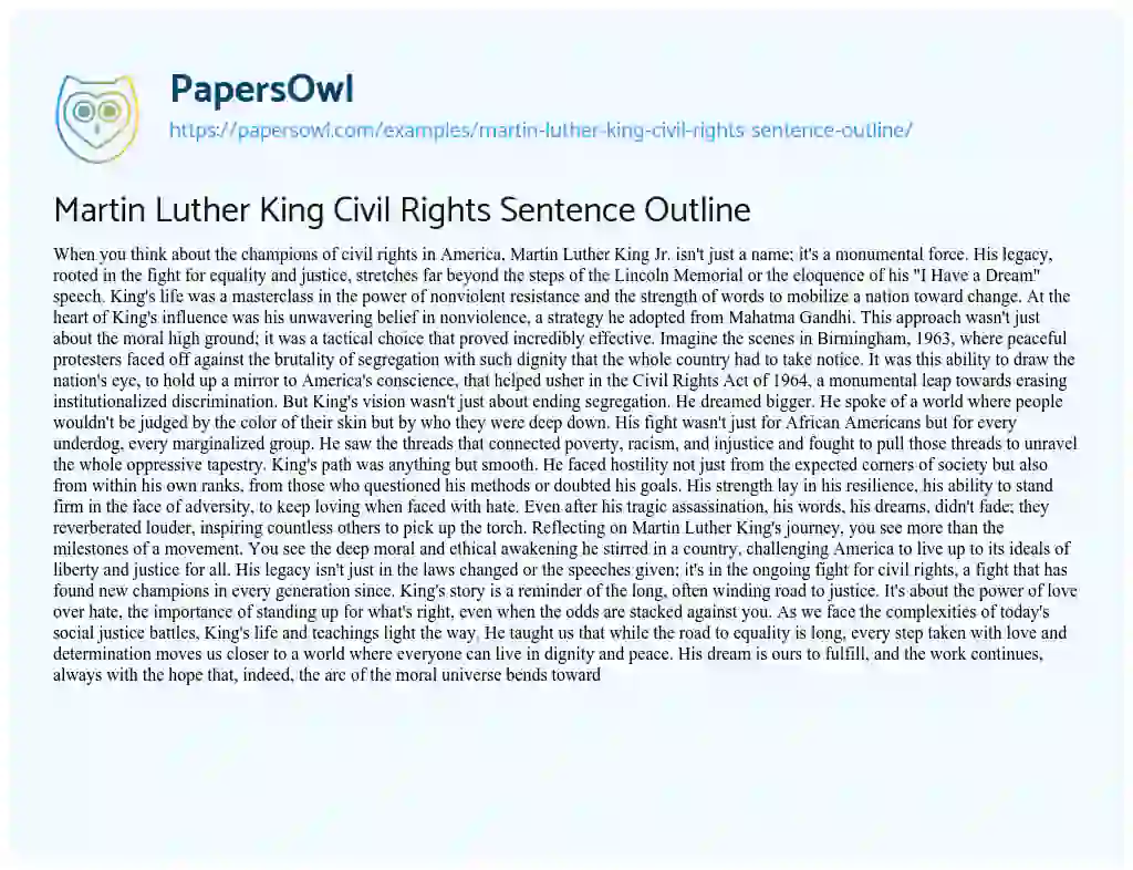Essay on Martin Luther King Civil Rights Sentence Outline