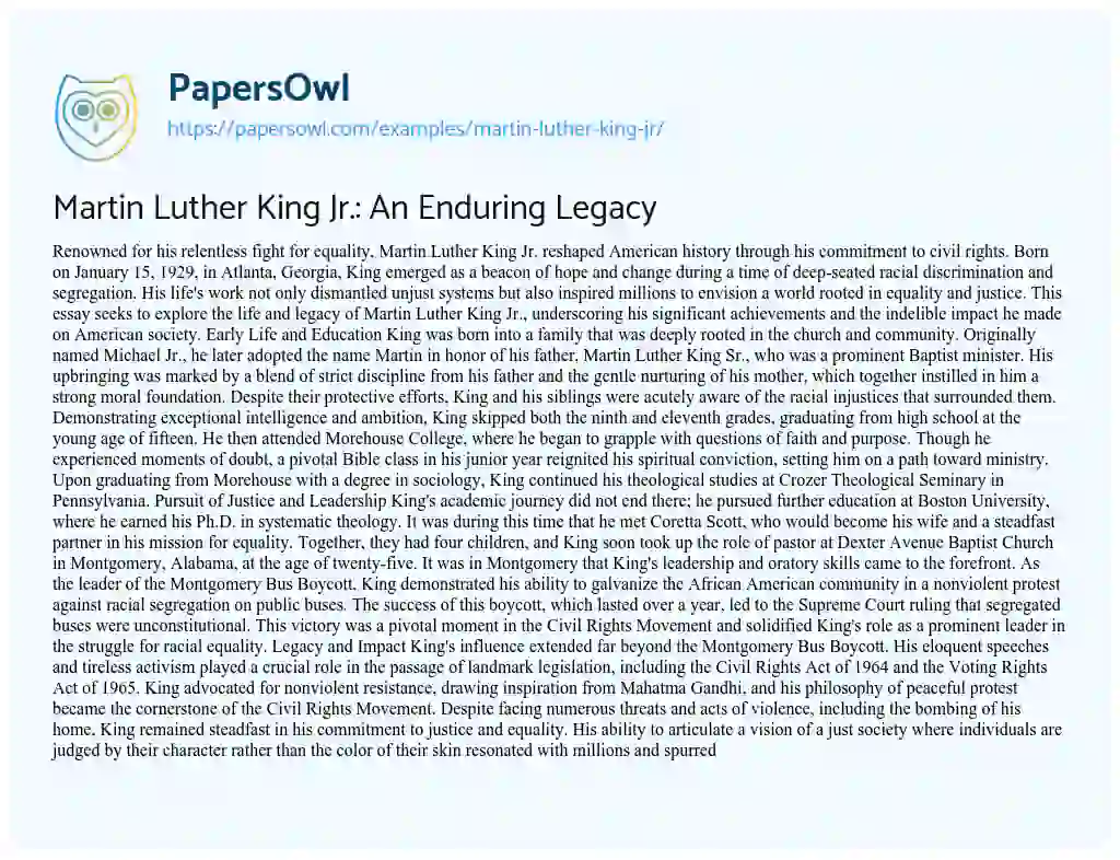 Essay on Martin Luther King Jr.