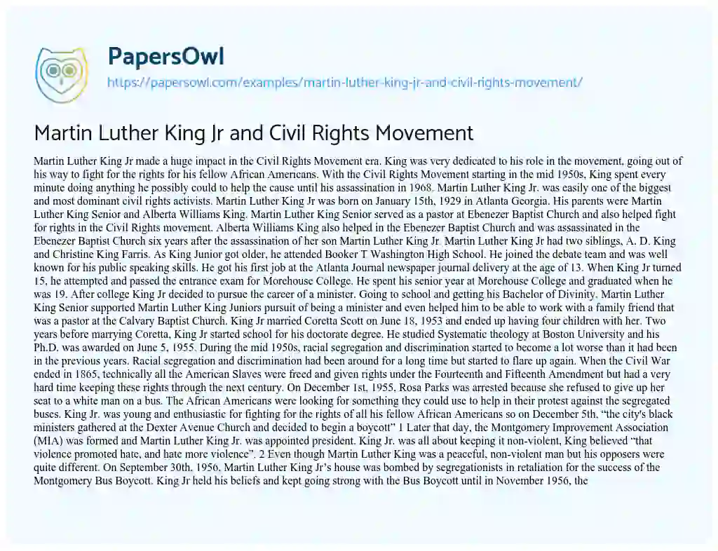 Essay on Martin Luther King Jr and Civil Rights Movement