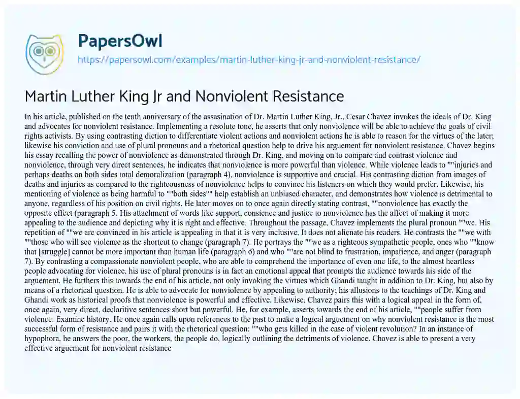 Essay on Martin Luther King Jr and Nonviolent Resistance