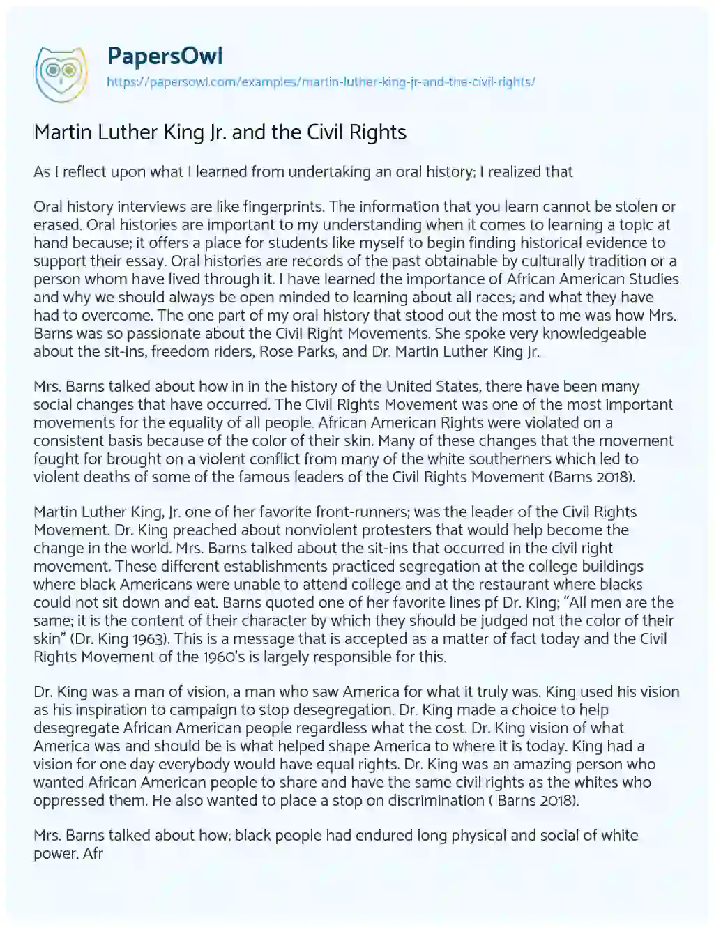 Essay on Martin Luther King Jr. and the Civil Rights