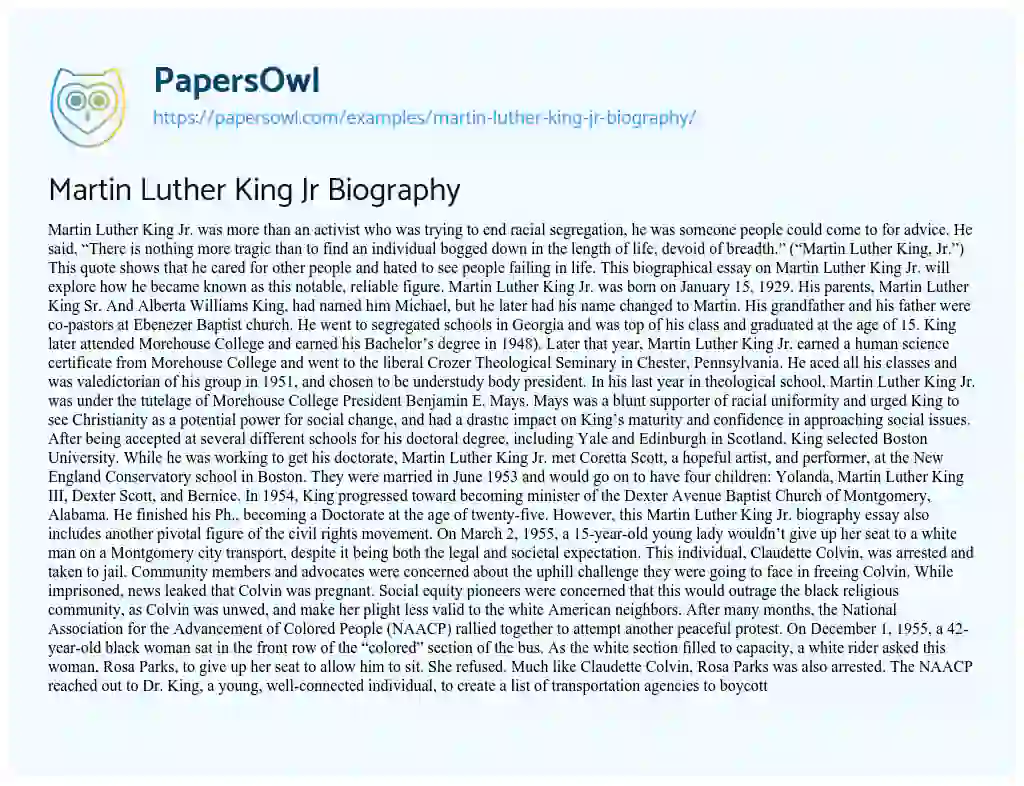 Martin Luther King Jr Biography essay