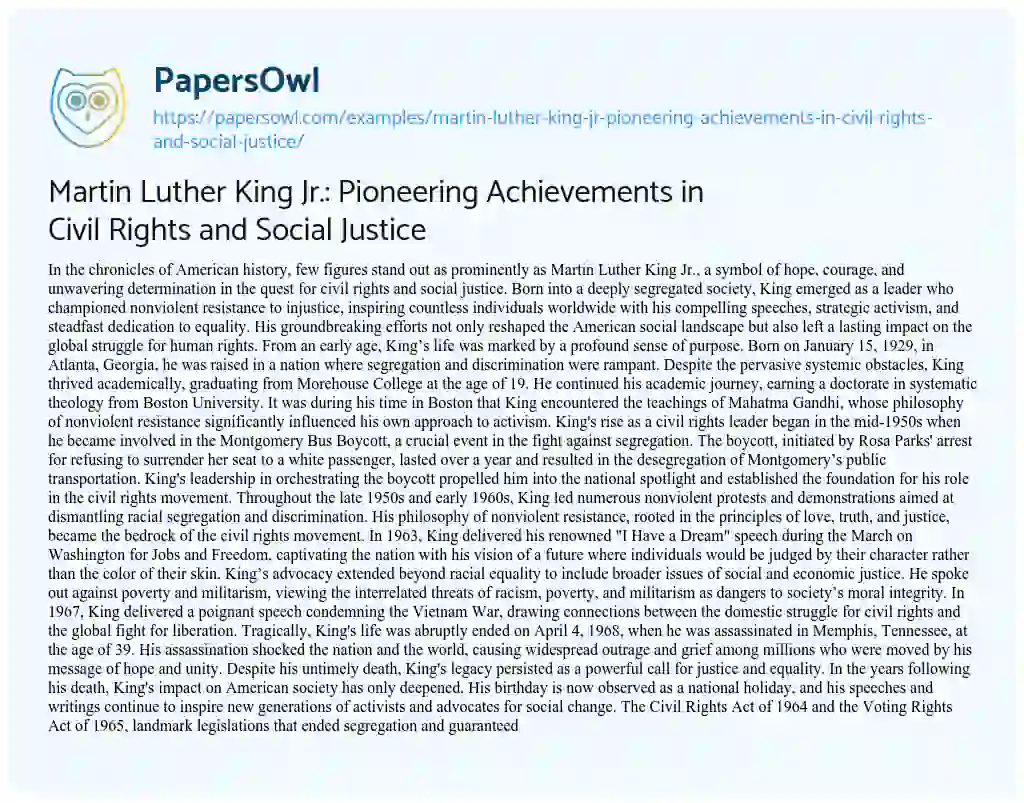 martin luther king achievements essay