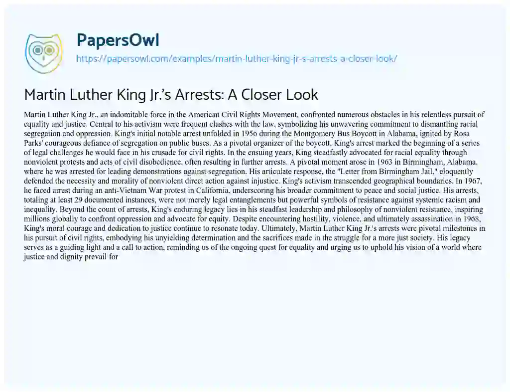 Essay on Martin Luther King Jr.’s Arrests: a Closer Look