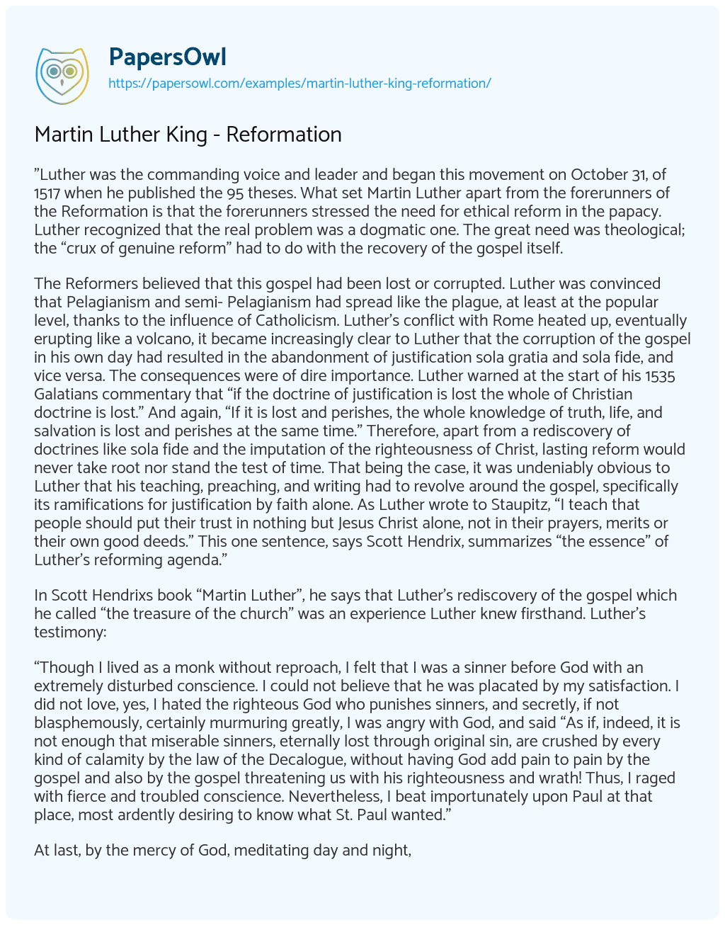 Martin Luther King – Reformation Martin Luther King – Reformation essay