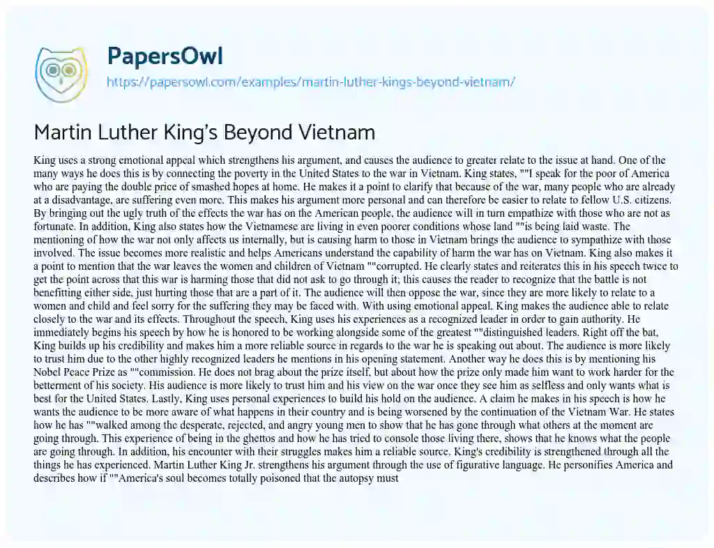 Martin Luther King’s Beyond Vietnam essay